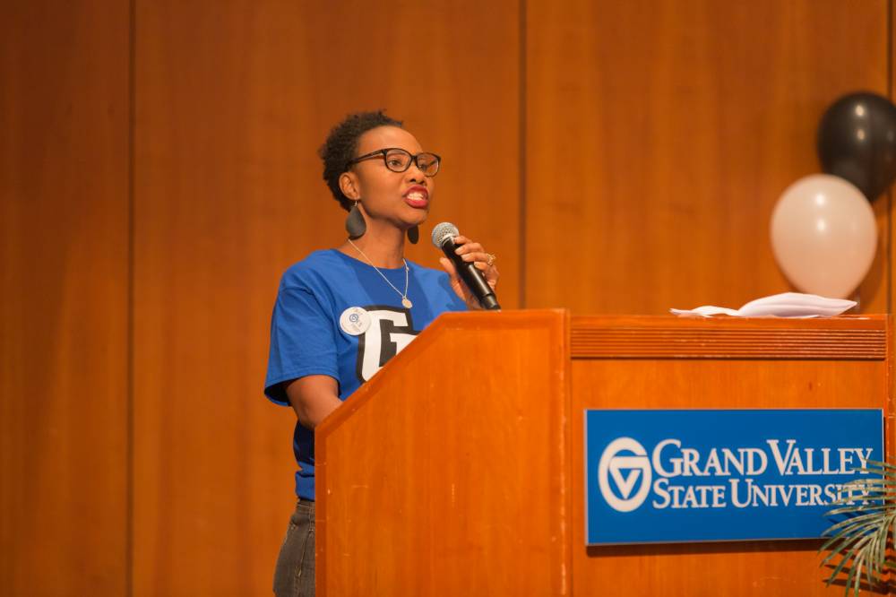 Image of Aliya from TRIO Teacher Prep giving remarks